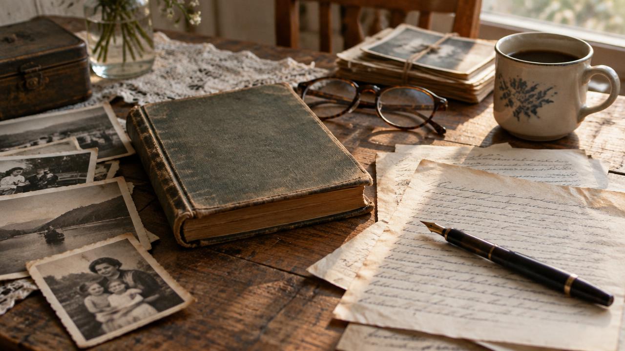 Family journals, letters, photographs, and a familiar coffee cup