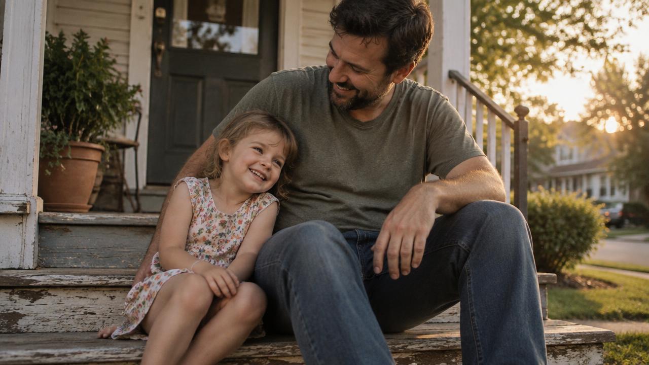 A parent and child sharing a quiet moment on the porch